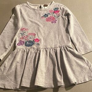 Tea Collection Gray Dress with Floral Embroidery